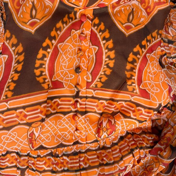 Vintage Union Made Maxi Dress Long Puffed Poof Balloon Sleeve Boho Print 60s 70s - Picture 6 of 8